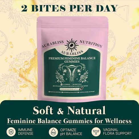 Premium Feminine Balance Gummies for Women - Hawaiian Pineapple Gummies for Women PH Balance Wellness, Immune Support, Vegan Daily Supplement for Odor and Flora Health , 60 Counts - 30 Servings in Saudi Arabia