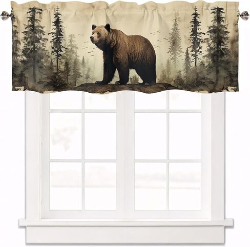 AUIEOKEINE Rustic Bear Valance Curtains Fall Forest River Country Lodge Landscape Blackout Rod Pocket Window Curtain Valances for Kitchen 54x18inch, 1 Piece in Saudi Arabia