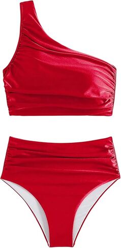 GORGLITTER Women's Tankini Swimsuits 2 Piece High Waisted One Shoulder Bikini Sleeveless Ruched Swimwear Bathing Suits in Saudi Arabia