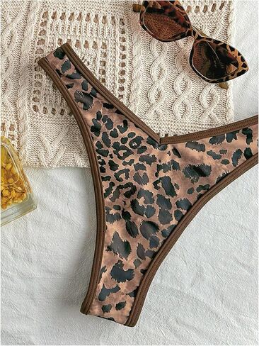 طقم بيكيني برازيلي نسائي من SHENHE بقصة على شكل حرف V وساق عالية وطبعة جلد الفهد على شكل مثلث in Kuwait