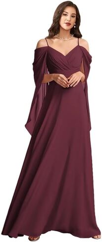 WVCCGK Chiffon Cold Shoulder Bridesmaid Dress Spaghetti Straps Cape Sleeve Long Wedding Guest Dresses DD03 in Saudi Arabia