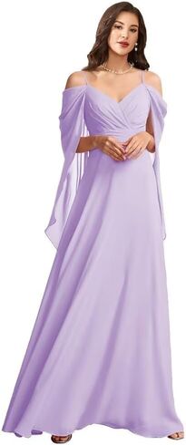 WVCCGK Chiffon Cold Shoulder Bridesmaid Dress Spaghetti Straps Cape Sleeve Long Wedding Guest Dresses DD03 in Saudi Arabia