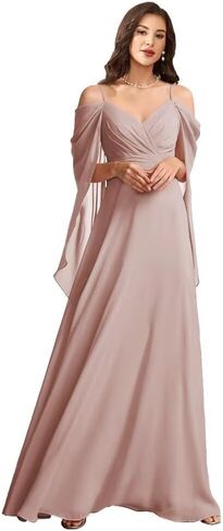 WVCCGK Chiffon Cold Shoulder Bridesmaid Dress Spaghetti Straps Cape Sleeve Long Wedding Guest Dresses DD03 in Saudi Arabia