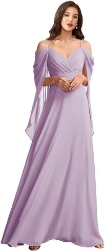 WVCCGK Chiffon Cold Shoulder Bridesmaid Dress Spaghetti Straps Cape Sleeve Long Wedding Guest Dresses DD03 in Saudi Arabia