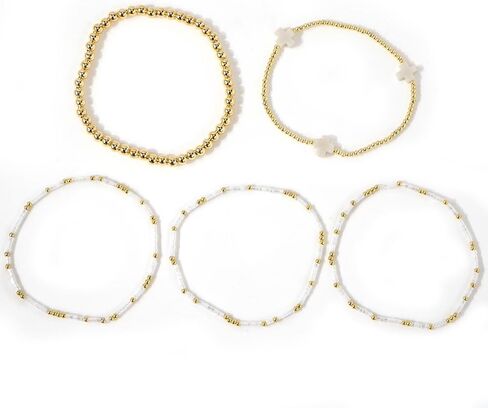 Bohxantium 14K Gold Cross Bracelets for Women Colorful Boho Stretch Stackable Seed Bead Beads Ball Gold Bracelet Stack Non Tarnish Dainty Christian Jewelry Set Accessories Trendy Gift in Saudi Arabia