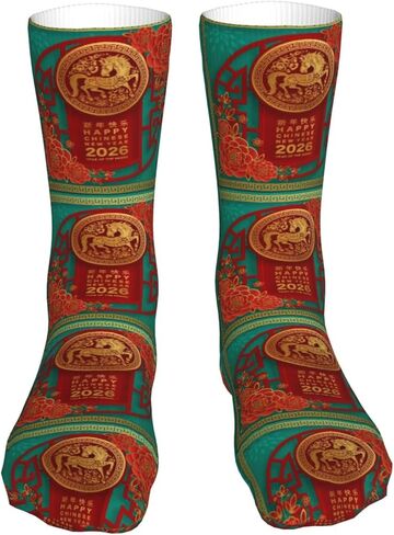 ertquji Year of The Horse Happy Chinese New Year 2026 Sock Womens Short Stockings Casual Sport Crew Socks 16 inch in Saudi Arabia