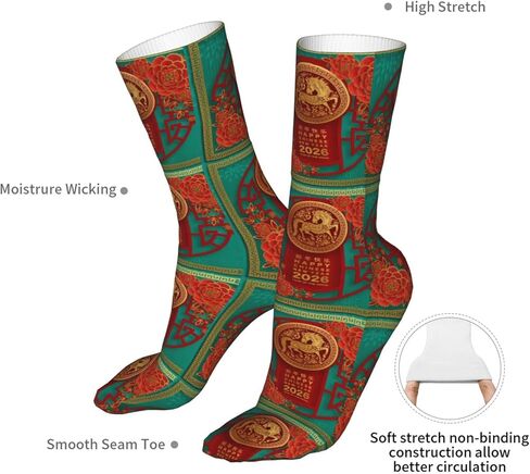 ertquji Year of The Horse Happy Chinese New Year 2026 Sock Womens Short Stockings Casual Sport Crew Socks 16 inch in Saudi Arabia