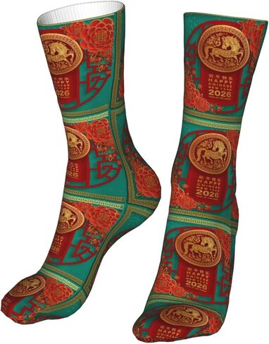 ertquji Year of The Horse Happy Chinese New Year 2026 Sock Womens Short Stockings Casual Sport Crew Socks 16 inch in Saudi Arabia