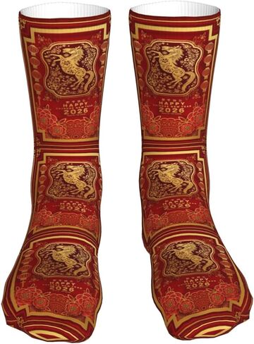 ertquji Year of The Horse Happy Chinese New Year 2026 Sock Womens Short Stockings Casual Sport Crew Socks 16 inch in Saudi Arabia