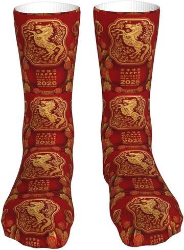 ertquji Year of The Horse Happy Chinese New Year 2026 Sock Womens Short Stockings Casual Sport Crew Socks 16 inch in Saudi Arabia