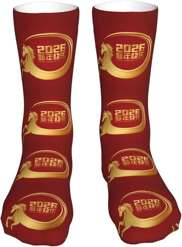 ertquji Year of The Horse Happy Chinese New Year 2026 Sock Womens Short Stockings Casual Sport Crew Socks 16 inch in Saudi Arabia