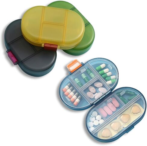 1PC 8-Compartment Weekly Pill Organizer, Portable Travel Pill Box - Leak Proof Mini Medicine Case for Pills/Vitamins/Supplements, Yellow in Saudi Arabia
