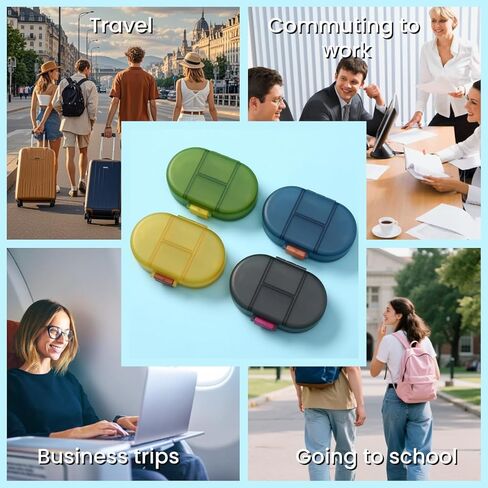 1PC 8-Compartment Weekly Pill Organizer, Portable Travel Pill Box - Leak Proof Mini Medicine Case for Pills/Vitamins/Supplements, Yellow in Saudi Arabia