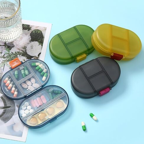 1PC 8-Compartment Weekly Pill Organizer, Portable Travel Pill Box - Leak Proof Mini Medicine Case for Pills/Vitamins/Supplements, Yellow in Saudi Arabia