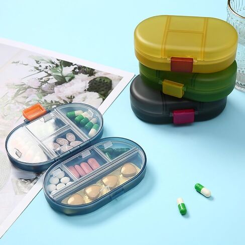 1PC 8-Compartment Weekly Pill Organizer, Portable Travel Pill Box - Leak Proof Mini Medicine Case for Pills/Vitamins/Supplements, Yellow in Saudi Arabia