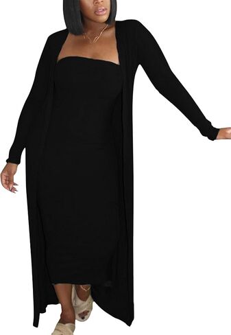 OMZIN Women's Maxi Dress Set for Women 2 Piece Cardigan Set Chic Sexy Long Sleeve Curvy Dress in Saudi Arabia
