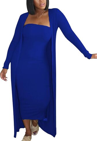 OMZIN Women's Maxi Dress Set for Women 2 Piece Cardigan Set Chic Sexy Long Sleeve Curvy Dress in Saudi Arabia