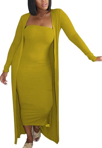 OMZIN Women's Maxi Dress Set for Women 2 Piece Cardigan Set Chic Sexy Long Sleeve Curvy Dress in Saudi Arabia