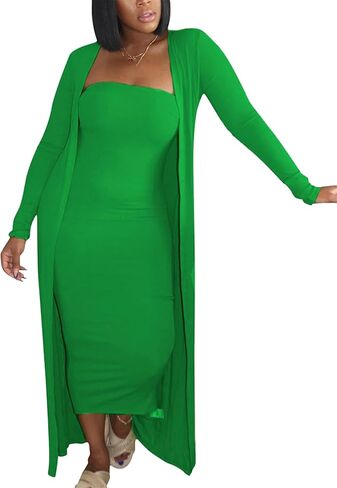 OMZIN Women's Maxi Dress Set for Women 2 Piece Cardigan Set Chic Sexy Long Sleeve Curvy Dress in Saudi Arabia
