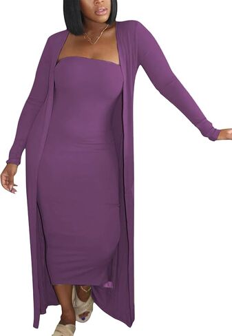 OMZIN Women's Maxi Dress Set for Women 2 Piece Cardigan Set Chic Sexy Long Sleeve Curvy Dress in Saudi Arabia