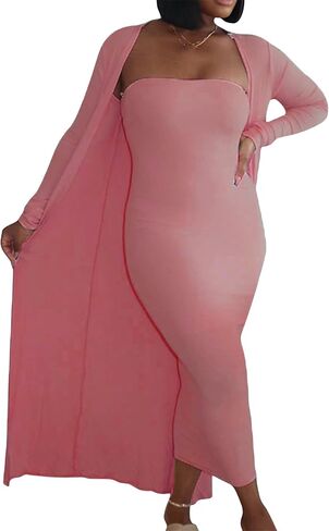 OMZIN Women's Maxi Dress Set for Women 2 Piece Cardigan Set Chic Sexy Long Sleeve Curvy Dress in Saudi Arabia