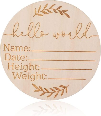 Wooden Baby Announcement Sign, 5.9 Inch Round Birth Sign, Hello World Newborn Welcome for Hospital Photo Prop, Baby Shower Nursery Gift in Saudi Arabia