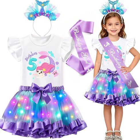 Super Big Sister Girls Mermaid Costume LED Mermaid Birthday Outfit Top skirt Sash Headband Halloween Princess Dress Up Gift in Saudi Arabia