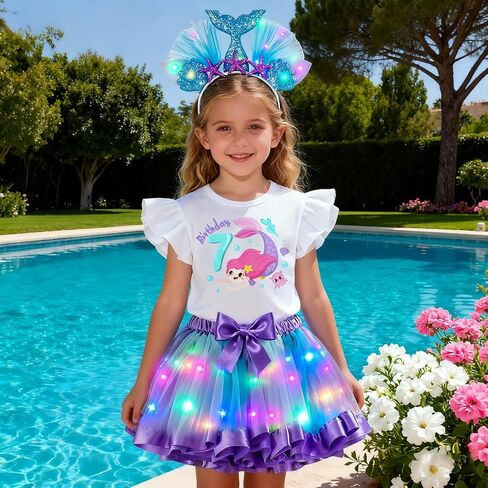Super Big Sister Girls Mermaid Costume LED Mermaid Birthday Outfit Top skirt Sash Headband Halloween Princess Dress Up Gift in Saudi Arabia