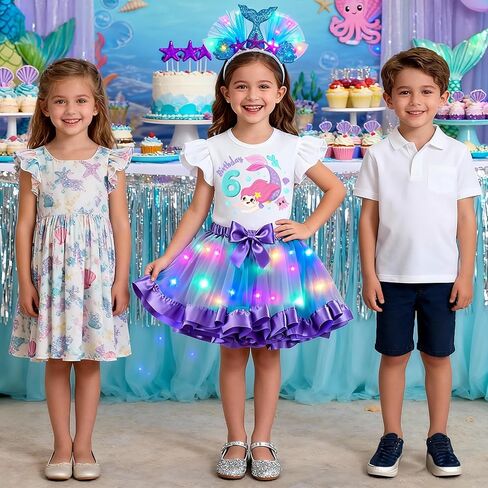 Super Big Sister Girls Mermaid Costume LED Mermaid Birthday Outfit Top skirt Sash Headband Halloween Princess Dress Up Gift in Saudi Arabia