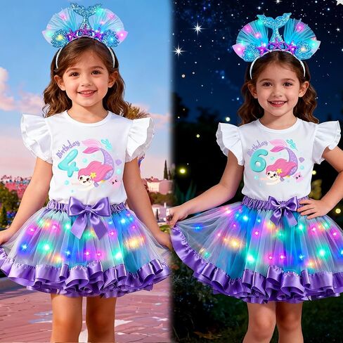 Super Big Sister Girls Mermaid Costume LED Mermaid Birthday Outfit Top skirt Sash Headband Halloween Princess Dress Up Gift in Saudi Arabia