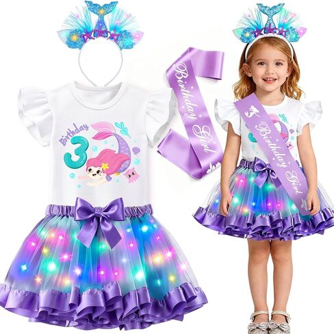 Super Big Sister Girls Mermaid Costume LED Mermaid Birthday Outfit Top skirt Sash Headband Halloween Princess Dress Up Gift in Saudi Arabia