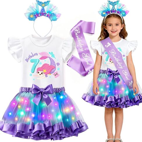 Super Big Sister Girls Mermaid Costume LED Mermaid Birthday Outfit Top skirt Sash Headband Halloween Princess Dress Up Gift in Saudi Arabia