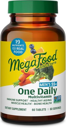 Megafood Men's 55+ واحد يوميًا - الفيتامينات المتعددة للرجال الذين يعانون من فيتامين B12 و C و D&ZINC - مكملات الدعم الأمثل للشيخوخة والمناعة - نباتي - مصنوع بدون 9 مسببات من المواد الغذائية - 120 علامات تبويب in Kuwait