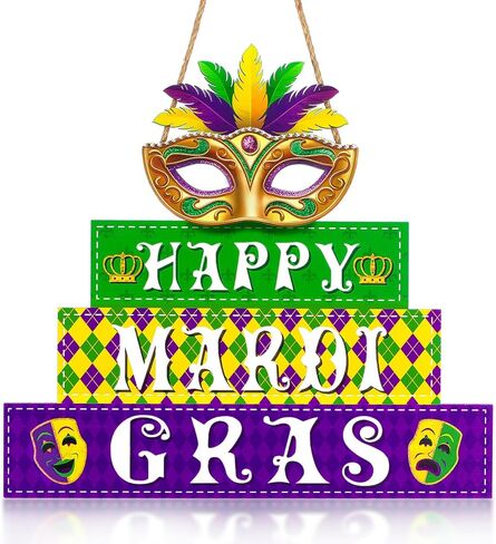 blulu ماردي غرا علامة الباب سعيد ماردي غرا زخارف الجدار اكاليل الزهور للباب الأمامي نيو أورليانز شارع خشبي شنقا الديكور لحفلة تنكرية كرنفال في الهواء الطلق مزرعة الشرفة ديكور in Kuwait