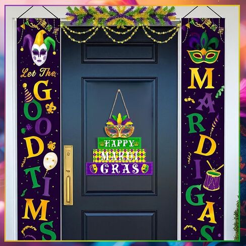 blulu ماردي غرا علامة الباب سعيد ماردي غرا زخارف الجدار اكاليل الزهور للباب الأمامي نيو أورليانز شارع خشبي شنقا الديكور لحفلة تنكرية كرنفال في الهواء الطلق مزرعة الشرفة ديكور in Kuwait