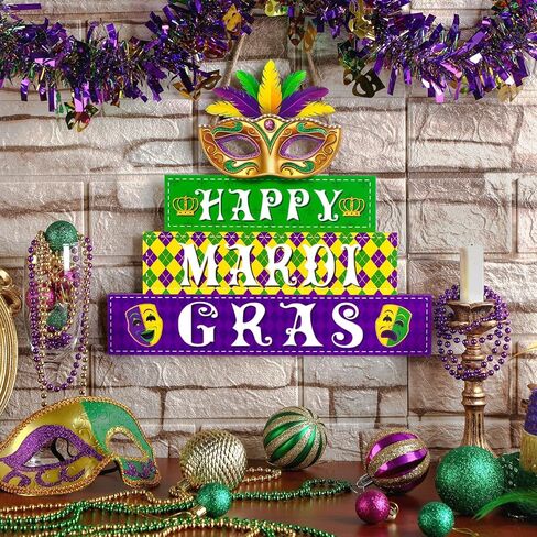 blulu ماردي غرا علامة الباب سعيد ماردي غرا زخارف الجدار اكاليل الزهور للباب الأمامي نيو أورليانز شارع خشبي شنقا الديكور لحفلة تنكرية كرنفال في الهواء الطلق مزرعة الشرفة ديكور in Kuwait