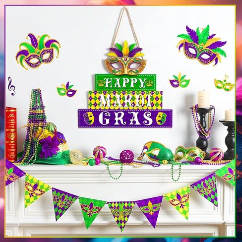 blulu ماردي غرا علامة الباب سعيد ماردي غرا زخارف الجدار اكاليل الزهور للباب الأمامي نيو أورليانز شارع خشبي شنقا الديكور لحفلة تنكرية كرنفال في الهواء الطلق مزرعة الشرفة ديكور in Kuwait