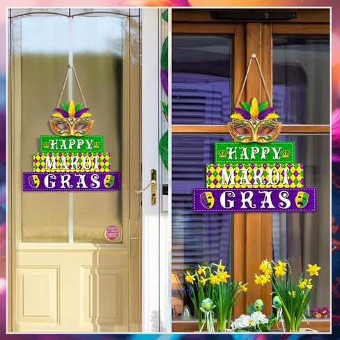 blulu ماردي غرا علامة الباب سعيد ماردي غرا زخارف الجدار اكاليل الزهور للباب الأمامي نيو أورليانز شارع خشبي شنقا الديكور لحفلة تنكرية كرنفال في الهواء الطلق مزرعة الشرفة ديكور in Kuwait