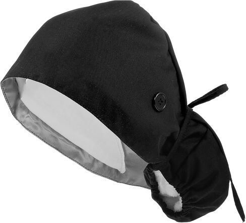 Gjinxi Scrub Caps Women Satin Lined Adjustable Surgical Caps for Women Working Cap with Button Scrub Cap Ponytail Cotton Nurse Hat with Ponytail Holder, Moisture Wicking Sweatband, One Size, Black in Saudi Arabia