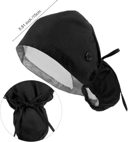 Gjinxi Scrub Caps Women Satin Lined Adjustable Surgical Caps for Women Working Cap with Button Scrub Cap Ponytail Cotton Nurse Hat with Ponytail Holder, Moisture Wicking Sweatband, One Size, Black in Saudi Arabia