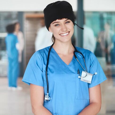Gjinxi Scrub Caps Women Satin Lined Adjustable Surgical Caps for Women Working Cap with Button Scrub Cap Ponytail Cotton Nurse Hat with Ponytail Holder, Moisture Wicking Sweatband, One Size, Black in Saudi Arabia
