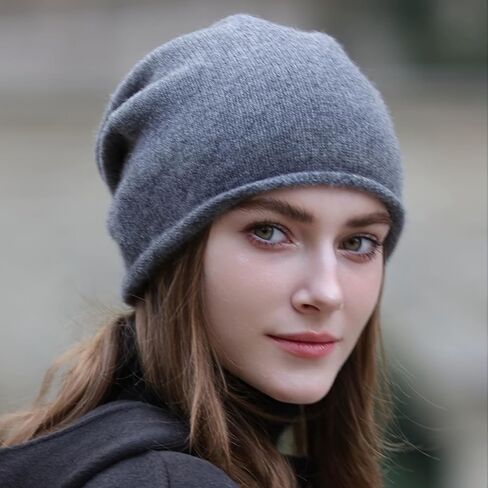 Knit Slouchy Beanie Hats for Women Cashmere Ski Cap Knitted Wool Soft Warm Winter Hat Soft and Breathable Grey in Saudi Arabia