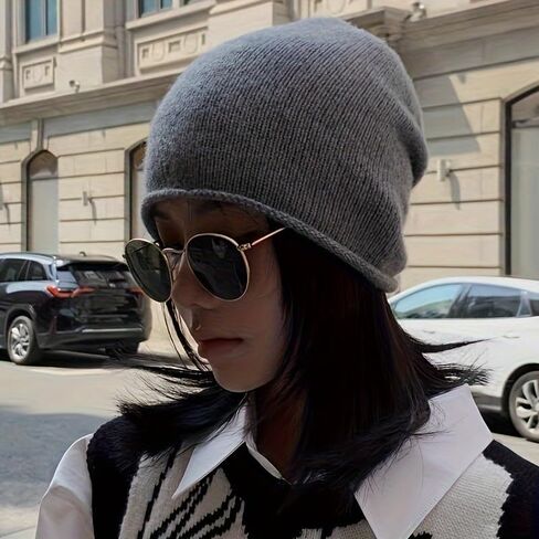 Knit Slouchy Beanie Hats for Women Cashmere Ski Cap Knitted Wool Soft Warm Winter Hat Soft and Breathable Grey in Saudi Arabia