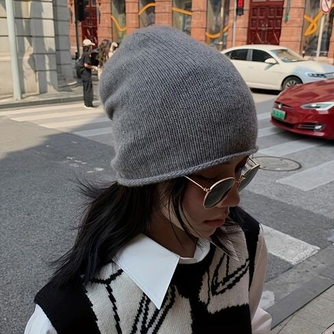 Knit Slouchy Beanie Hats for Women Cashmere Ski Cap Knitted Wool Soft Warm Winter Hat Soft and Breathable Grey in Saudi Arabia
