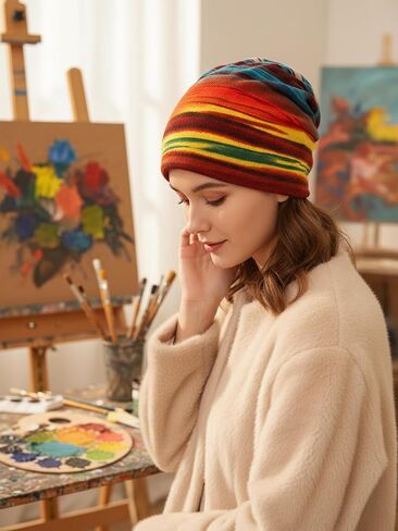 Colorful Pullover Ski Hat Beanie with Neck Warmer for Men Women Winter Skull Cap in Saudi Arabia