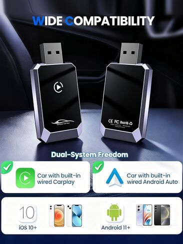2 in 1 Wireless Carplay & Android Auto Adapter, Convert Wired to Wireless Adapter for Apple Carplay with Fast Stable 5.8Ghz WiFi Bluetooth Connection, Compatible iOS10+/Android 11+ & Cars (2016+) in Saudi Arabia