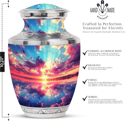 SUBSH Sunset Reflection Over Water - Adult Cremation Urn - Combo Of 1 Large Urn With Velvet Bag And 4 Small - Human Urns For Mom And Dad - Metal Urn - Minimalist Urns - Memorial Urn - Funeral Ash Urns in Saudi Arabia