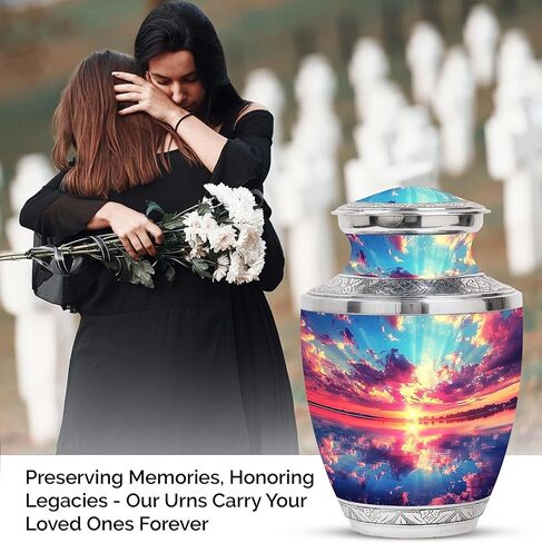 SUBSH Sunset Reflection Over Water - Adult Cremation Urn - Combo Of 1 Large Urn With Velvet Bag And 4 Small - Human Urns For Mom And Dad - Metal Urn - Minimalist Urns - Memorial Urn - Funeral Ash Urns in Saudi Arabia