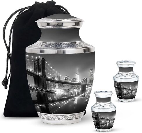 SUBSH Sunset Reflection Over Water - Adult Cremation Urn - Combo Of 1 Large Urn With Velvet Bag And 4 Small - Human Urns For Mom And Dad - Metal Urn - Minimalist Urns - Memorial Urn - Funeral Ash Urns in Saudi Arabia