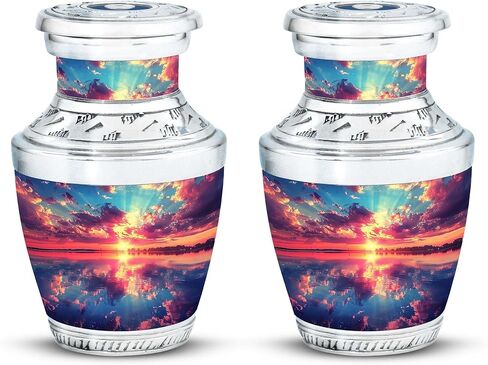 SUBSH Sunset Reflection Over Water - Adult Cremation Urn - Combo Of 1 Large Urn With Velvet Bag And 4 Small - Human Urns For Mom And Dad - Metal Urn - Minimalist Urns - Memorial Urn - Funeral Ash Urns in Saudi Arabia